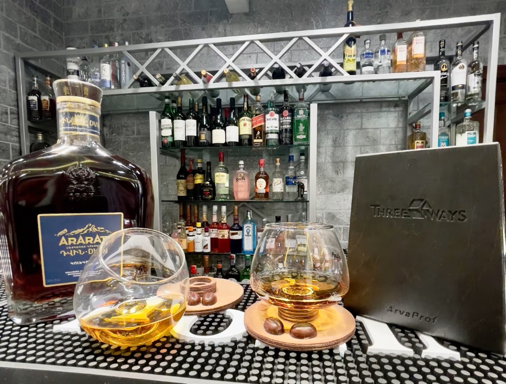 Bar counter and spirits at ThreeWays